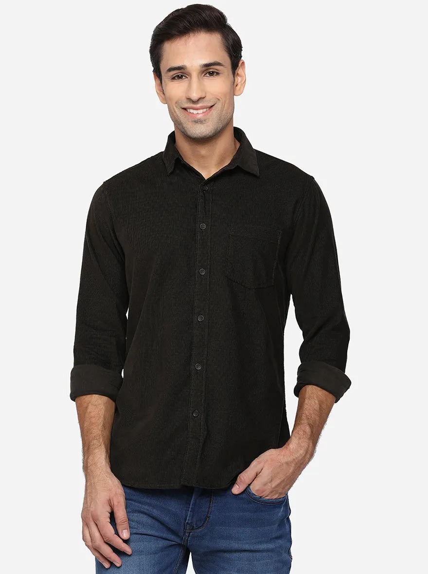 Olive Solid Slim Fit Semi Casual Shirt | JadeBlue